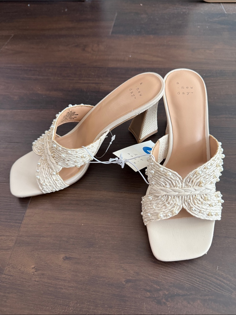 a new day Cream Braided Pearl-Embellished Slide Heels